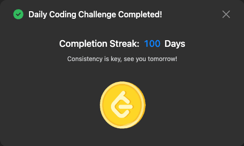 Milestone: 100 days of leetcode
